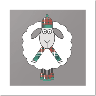 Cosy Winter Sheep With Christmas Tartan Hat, Scarf and Boots Posters and Art